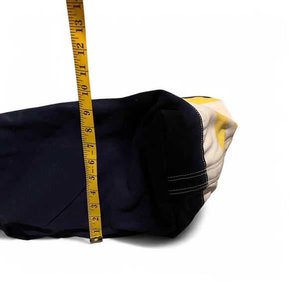 Lands’ End yellow and white striped thick canvas tote bag with navy blue trim - Picture 6 of 8